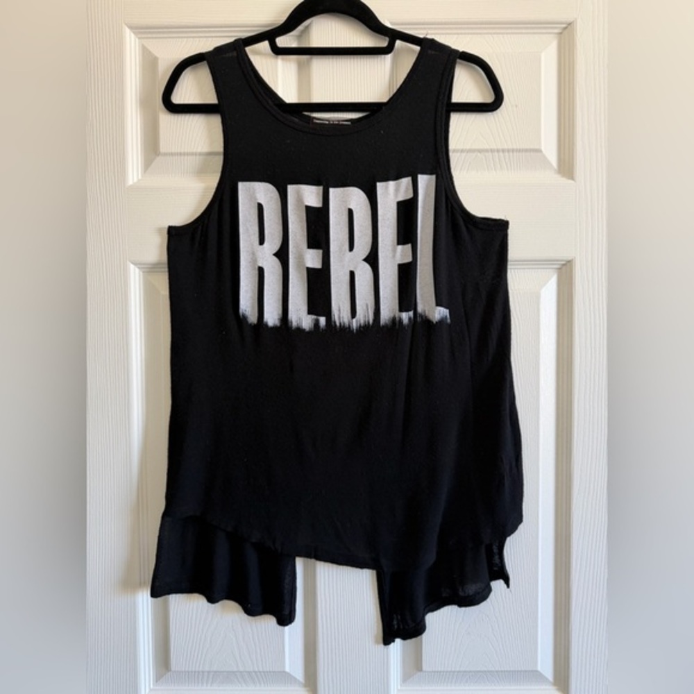Happening in the Present Black Tank Top with White Graphic